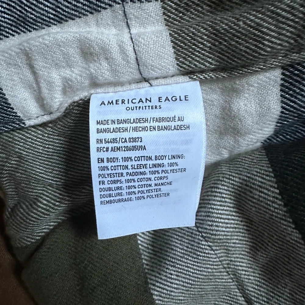 NEW American eagle brown canvas chore jacket flannel lined corduroy collar small